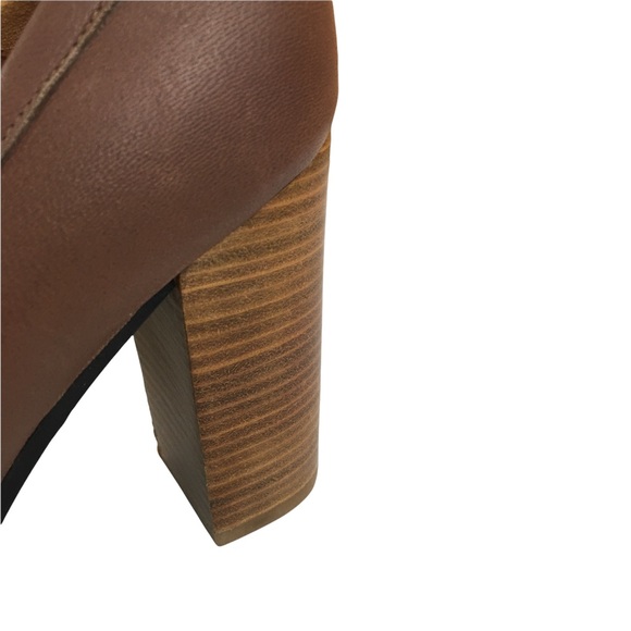 Hunter Made In Spain Leather Stacked Block Heel Platform Pump Heels Size 6.5 - Picture 5 of 9